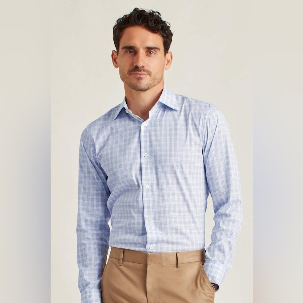 Bonobos Tailored Fit Blue Plaid Dress Shirt Button Down 17 1/2 35